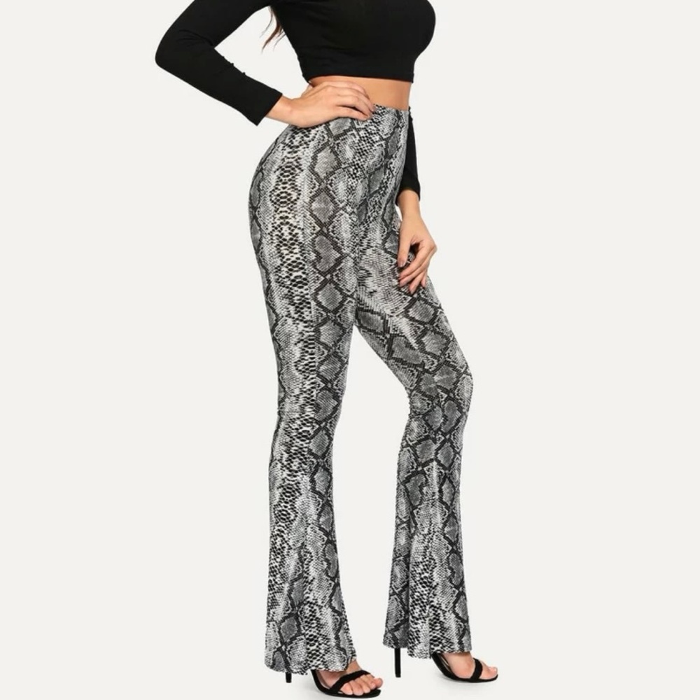 Snake print flare hem pants